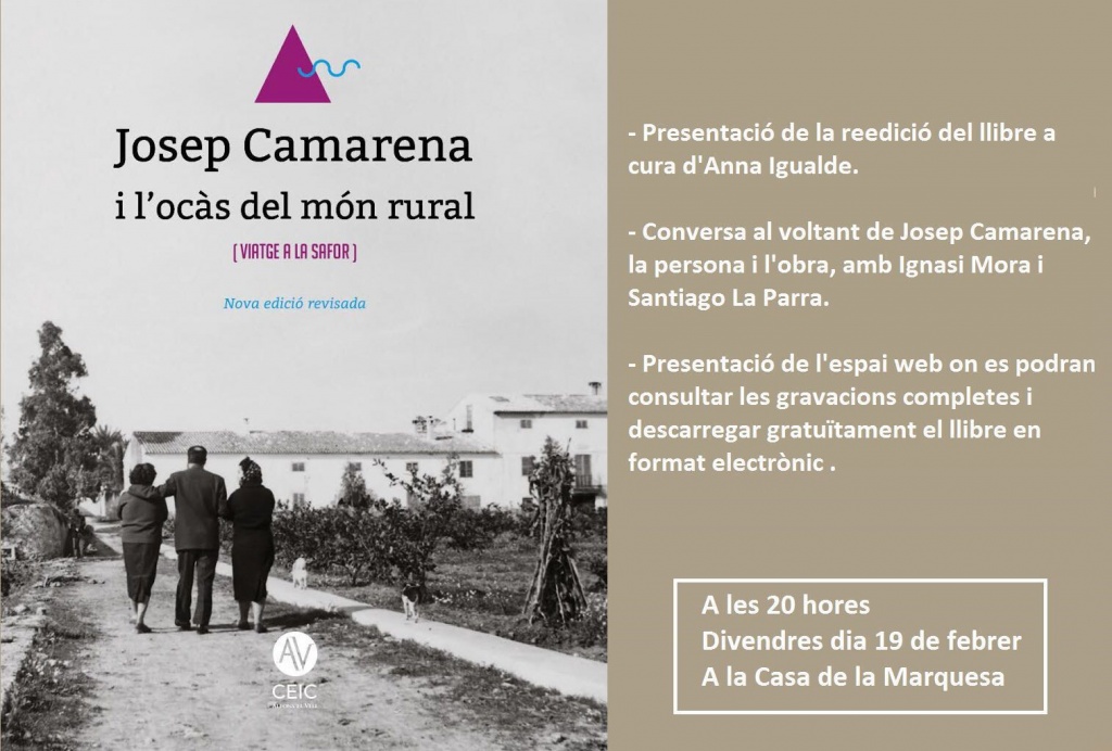 Presentació del llibre “Josep Camarena i l’ocàs del món rural”, a cura d’Anna Igualde (divendres, 19 de febrer, a les 20.00 h)