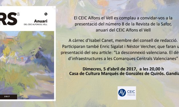 Presentació de la Revista de la Safor (Casa de la Marquesa de Gandia, 5 d’abril, 20.00 h)