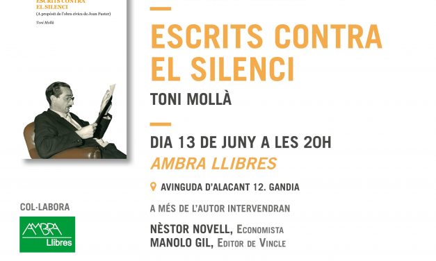 Presentació del llibre Escrits contra el silenci, de Toni Mollà (Llibreria Ambra de Gandia, 13 de juny, 20 h)